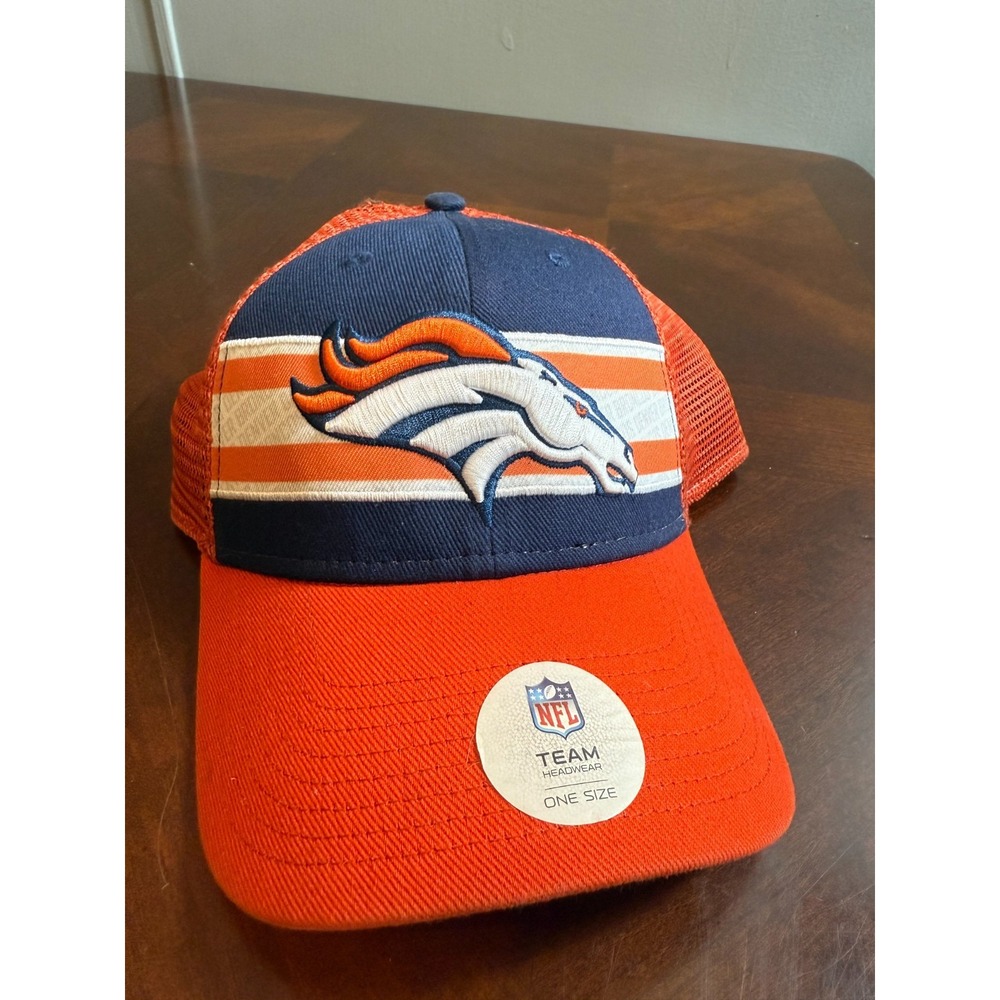 Denver Broncos NFL Team Headwear Trucker Hat‎ Cap Orange Blue Mesh Snapback OSFA